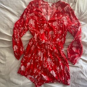 H&M Red With White Floral Romper - Size 10 Woman